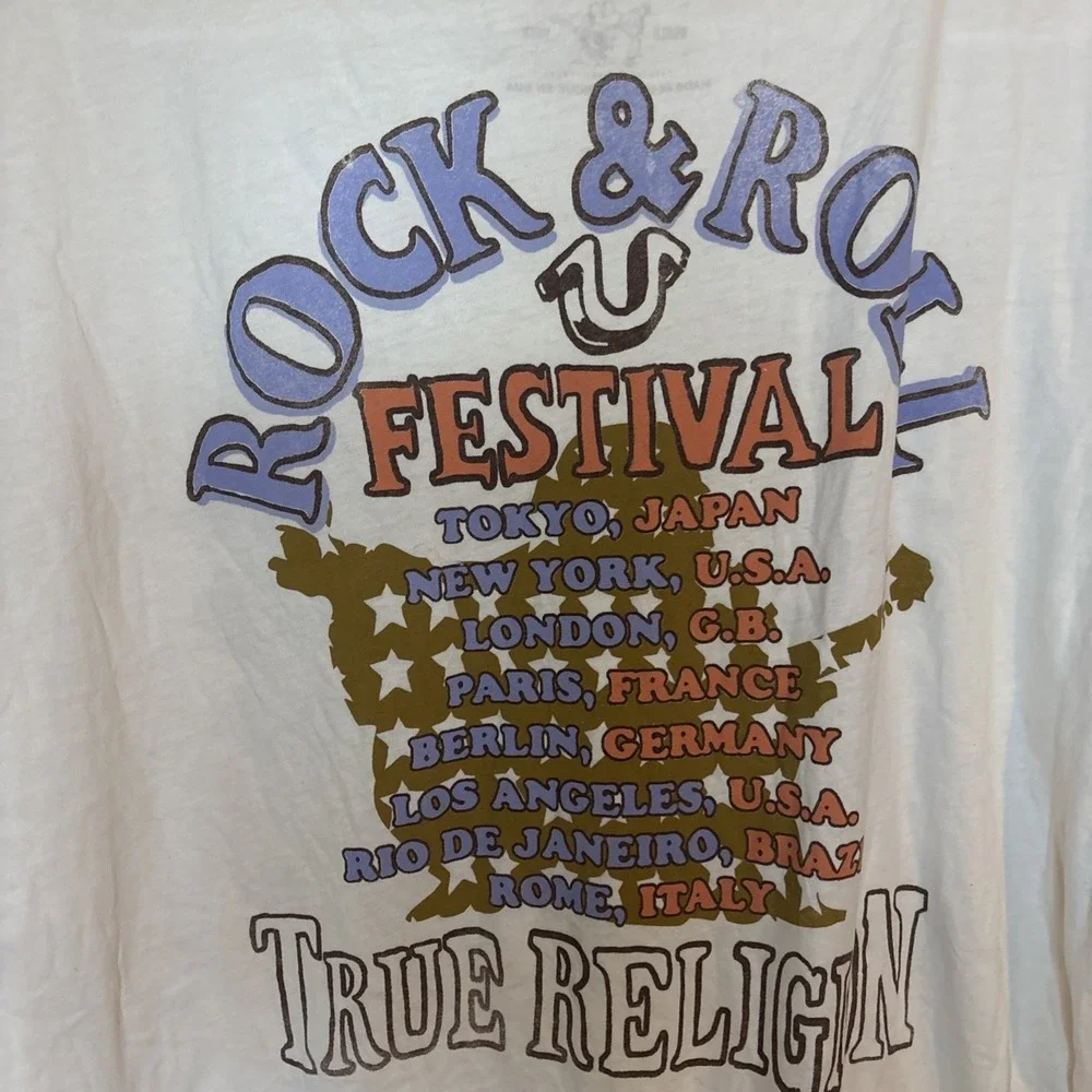 True Religion T Shirt Guitar Bald‎ Eagle World Tour 1971 Rock & Roll Festival XL